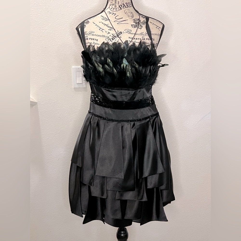 Elegant Black Feathered Strapless Dress